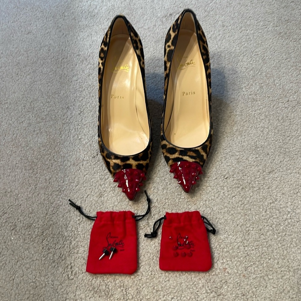 Christian Louboutin Leopard Calf Hair Spiked Toe Pump